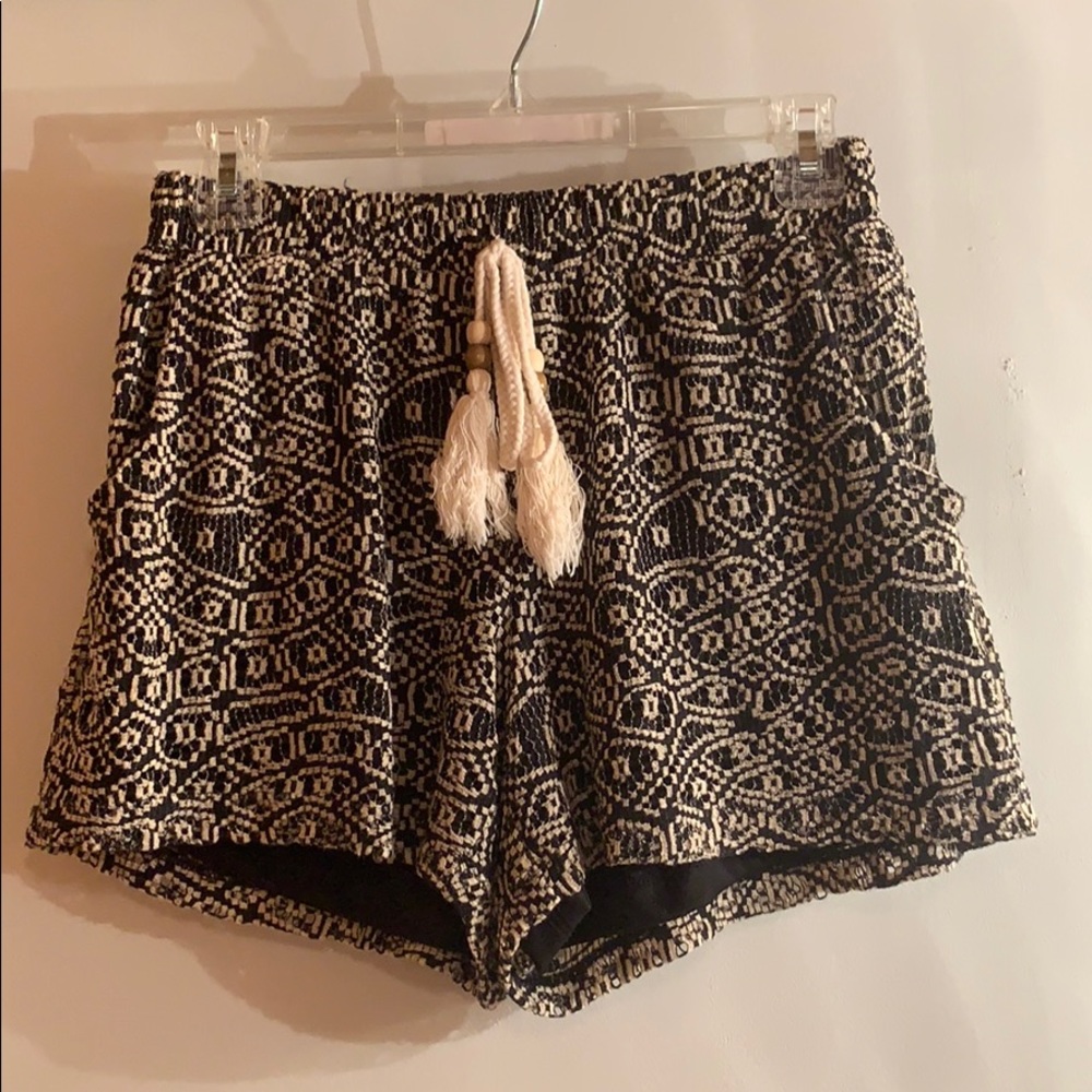 Black and beige patterned shorts